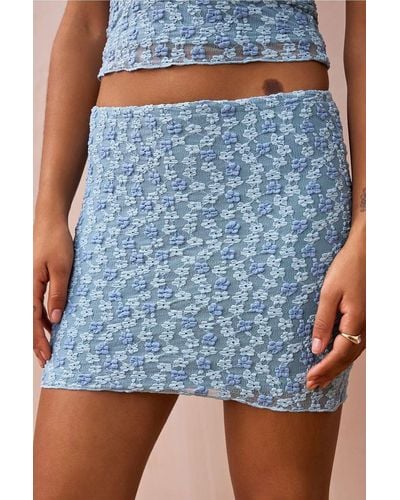 Daisy Street Floral Lace Mini Skirt - Blue