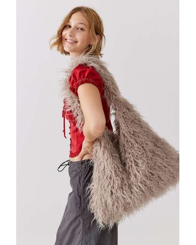 Urban Outfitters Gaia Faux Fur Shoulder Bag - Natural