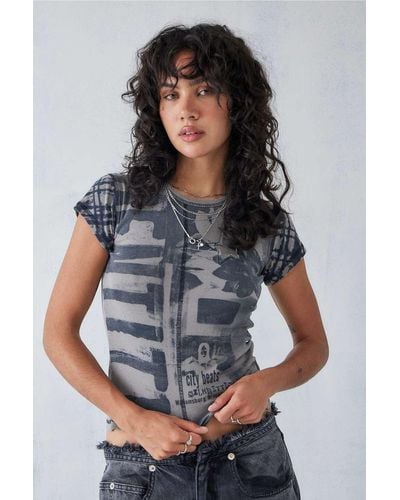 Urban Outfitters Uo Star Applique Baby T-shirt Top - Grey