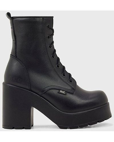 ROC Boots Australia Roc Mascot Leather Lace-Up Heeled Boot - Black