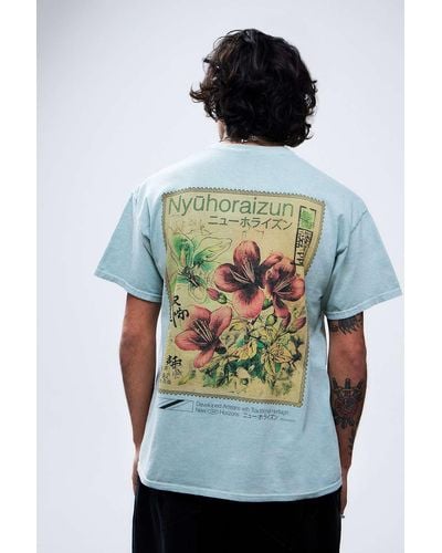 Urban Outfitters Uo Light Blue Floral Horizon T-shirt
