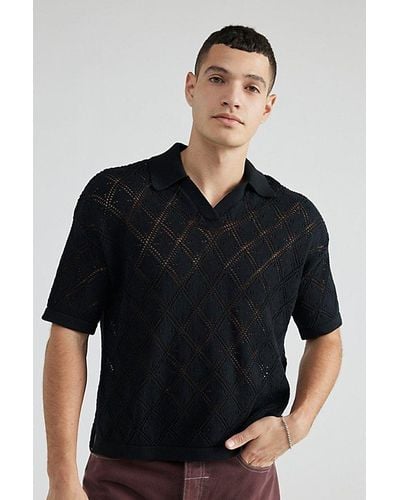 Urban Outfitters Uo Pointelle Knit Polo Shirt Top - Black