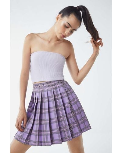 Lazy Oaf Plaid Pleated Skirt - Purple