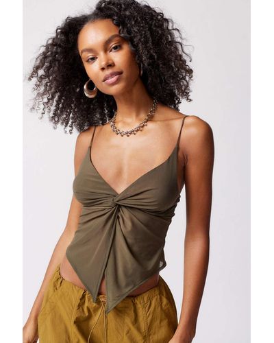 Urban Outfitters Uo Mesh Twist Front Fly-away Cami In Olive,at - Green