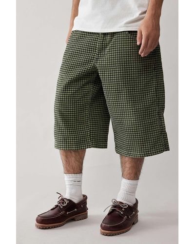 Urban Outfitters Bdg Longline Skate Lime Houndstooth Corduroy Shorts - Green