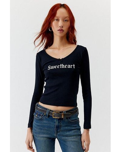 Urban Outfitters Sweetheart Fitted Long Sleeve Tee - Blue