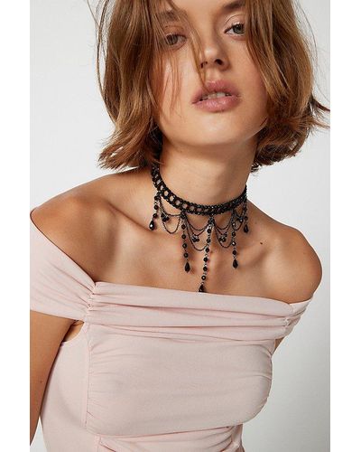 Urban Outfitters Beaded Drop Choker Necklace - Natural