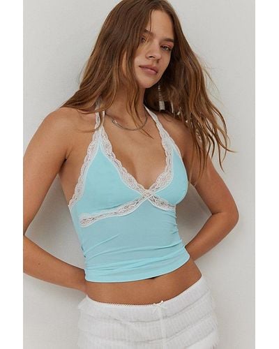 Out From Under Je T'Aime Lace Halter Top - Blue