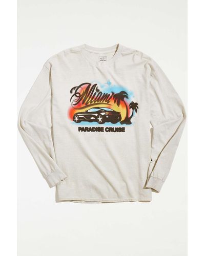 Urban Outfitters Miami Paradise Cruise Airbrush Long Sleeve Tee - Gray