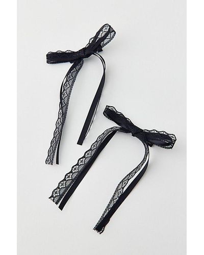 Urban Outfitters Slim Satin & Lace Hair Bow Barrette Set - Black