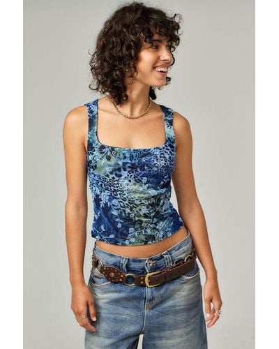 Urban Outfitters Uo Elora Floral Mesh Top - Blue
