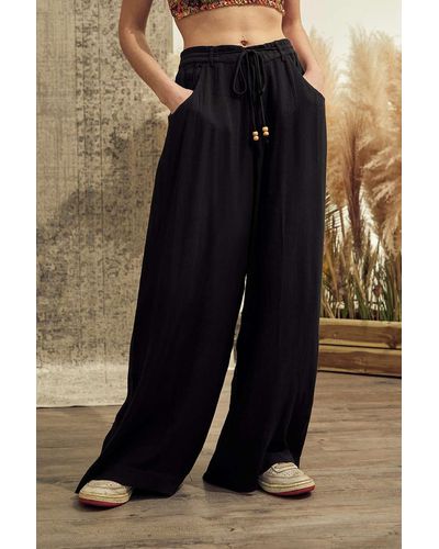 Urban Outfitters Uo Black Woven Drawstring Beach Pant