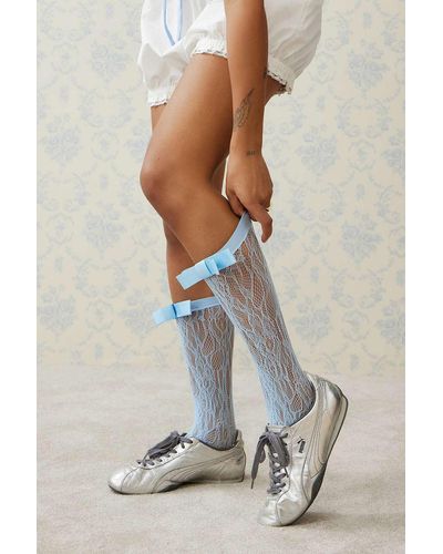 Out From Under Bow Lace Knee High Socks - Blue