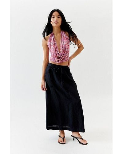 Urban Outfitters Uo Beach Day Linen Maxi Skirt - Black