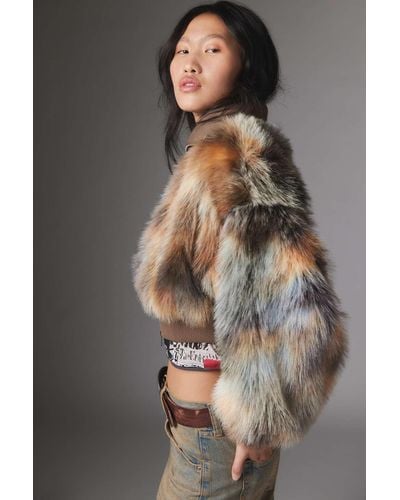 Silence + Noise Silence + Noise Portia Faux Fur Cropped Jacket In Brown,at Urban Outfitters - Gray