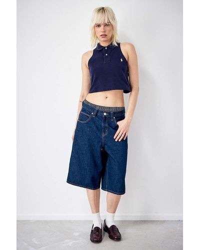 Urban Renewal Remade From Vintage Blue Sleeveless Cropped Branded Polo Shirt