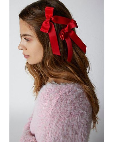 Urban Outfitters Mini Grosgrain Ribbon Hair Bow Clip Set - Red
