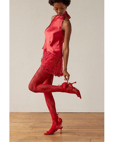 Urban Outfitters Uo Heart Mesh Tights - Red