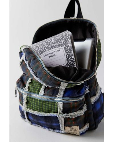 BDG Patchwork Flannel Backpack - Blue