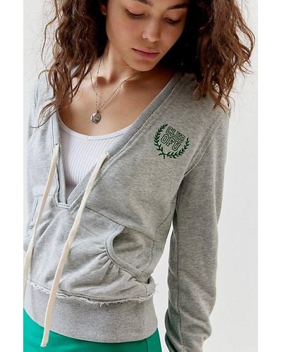 Out From Under Deep-V Pullover Hoodie Sweatshirt - Gray