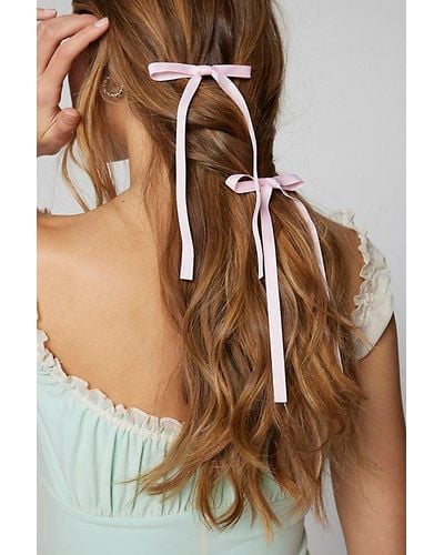 Urban Outfitters Ribbon Hair Bow Barrette Set - Brown