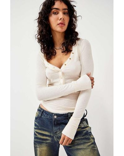 Out From Under Lovella Lace Hooded Henley Top - White