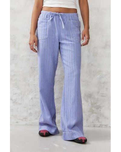 Urban Outfitters Uo Amelie Stripe Linen Trousers Pant - Blue