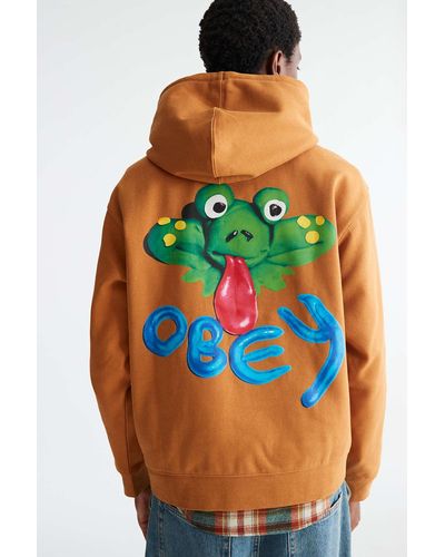 Obey Clay Frog Hoodie Sweatshirt - Brown