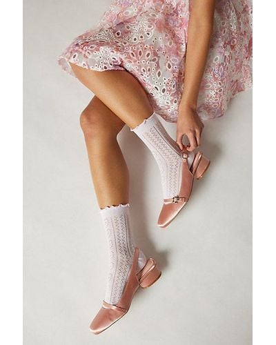 Urban Outfitters Lettuce-Edge Pointelle Crew Sock - Pink