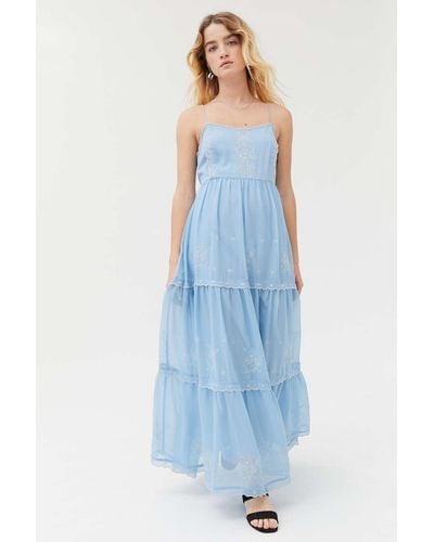 Urban Outfitters Uo Hanna Embroidered Maxi Dress - Blue