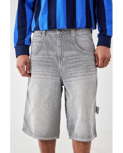 BDG Grey Ticking Stripe Oversized Carpenter Shorts 26 At Urban Outfitters - Blue