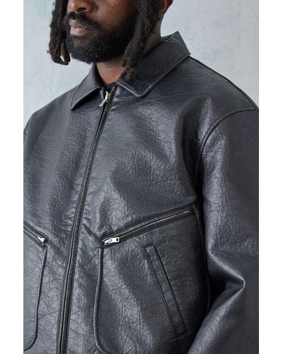 BDG Side Pocket Faux Leather Bomber Jacket - Black