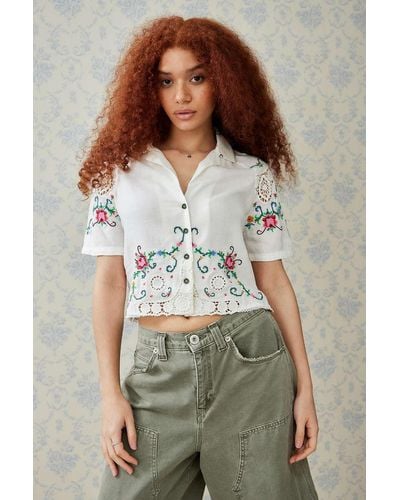 Urban Outfitters Uo Norma Doily Embroidered Shirt - Green
