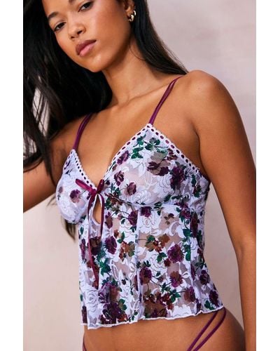 Out From Under Mindy Floral Lace Cami - Purple