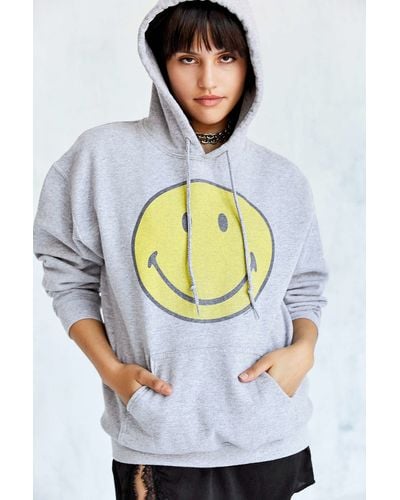 Urban Outfitters Smiley Face Hoodie Sweatshirt - Grey