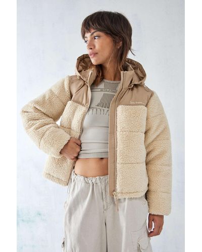 iets frans... Borg Pannel Puffer Jacket In Cream At Urban Outfitters - Natural