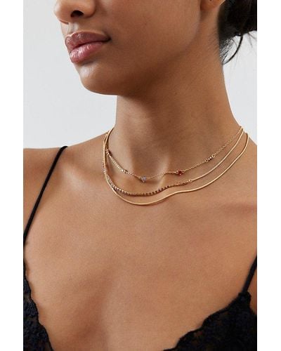 Urban Outfitters Delicate Rhinestone Layered Necklace - Brown