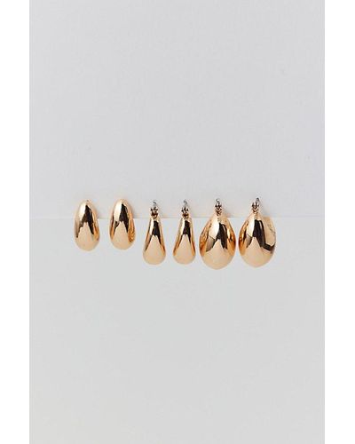 Urban Outfitters Puffy Tapered Hoop Earring Set - Metallic