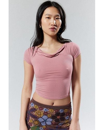 Silence + Noise Ruched Cowl Neck Top - Pink