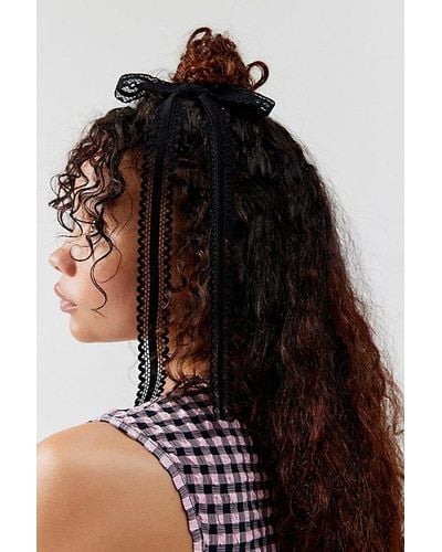Urban Outfitters Scalloped Ribbon Hair Bow Barrette Set - Black