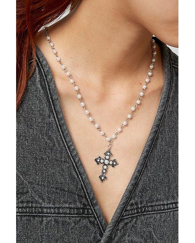 Urban Outfitters Cross Necklace - Grey