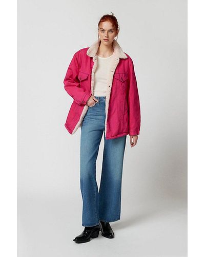 Urban Renewal Remade Overdyed Branded Fleece-Lined Denim Jacket - Red
