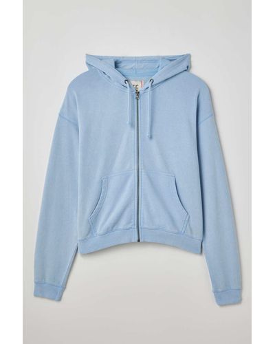 BDG Bonfire Full Zip Hoodie Sweatshirt In Light Blue At Urban Outfitters