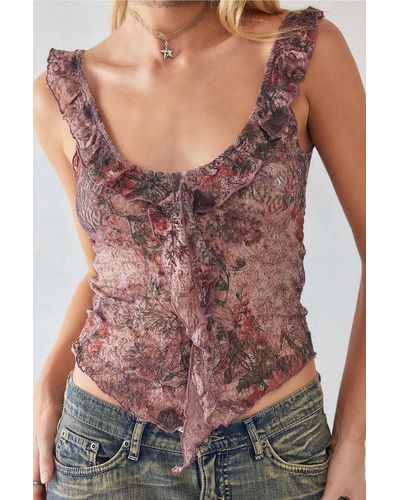 Urban Outfitters Uo Nyra Printed Lace Cami Top - Pink