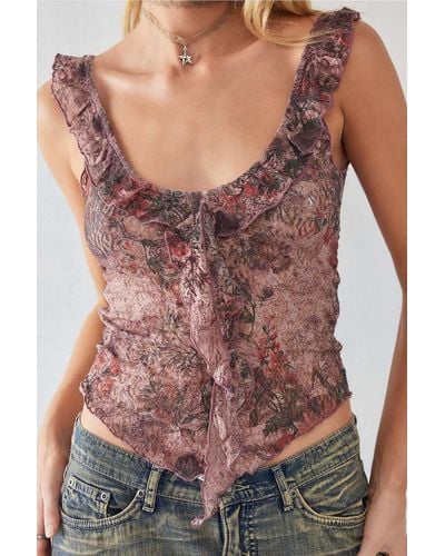 Urban Outfitters Uo - camisole "nyra" aus spitze mit print - Pink