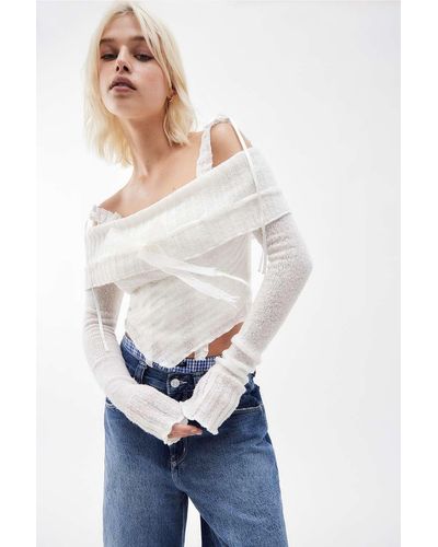 Kimchi Blue Ribbon Off-the-shoulder Knitted Top - White