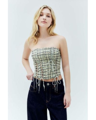 Urban Outfitters Uo Celina Checked Lace-up Corset - Green
