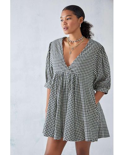Urban Outfitters Uo Vero Check Shapeless Mini Dress - Grey