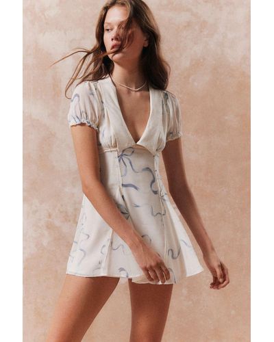 Kimchi Blue Bow Print Mini Dress In Ivory,at Urban Outfitters - Brown