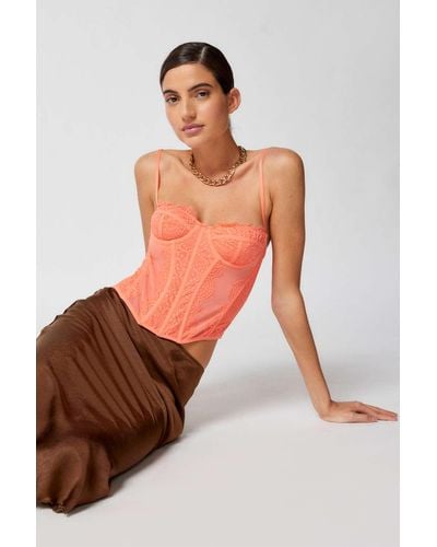 Out From Under Modern Love Lace Corset In Peach At Urban Outfitters - Orange